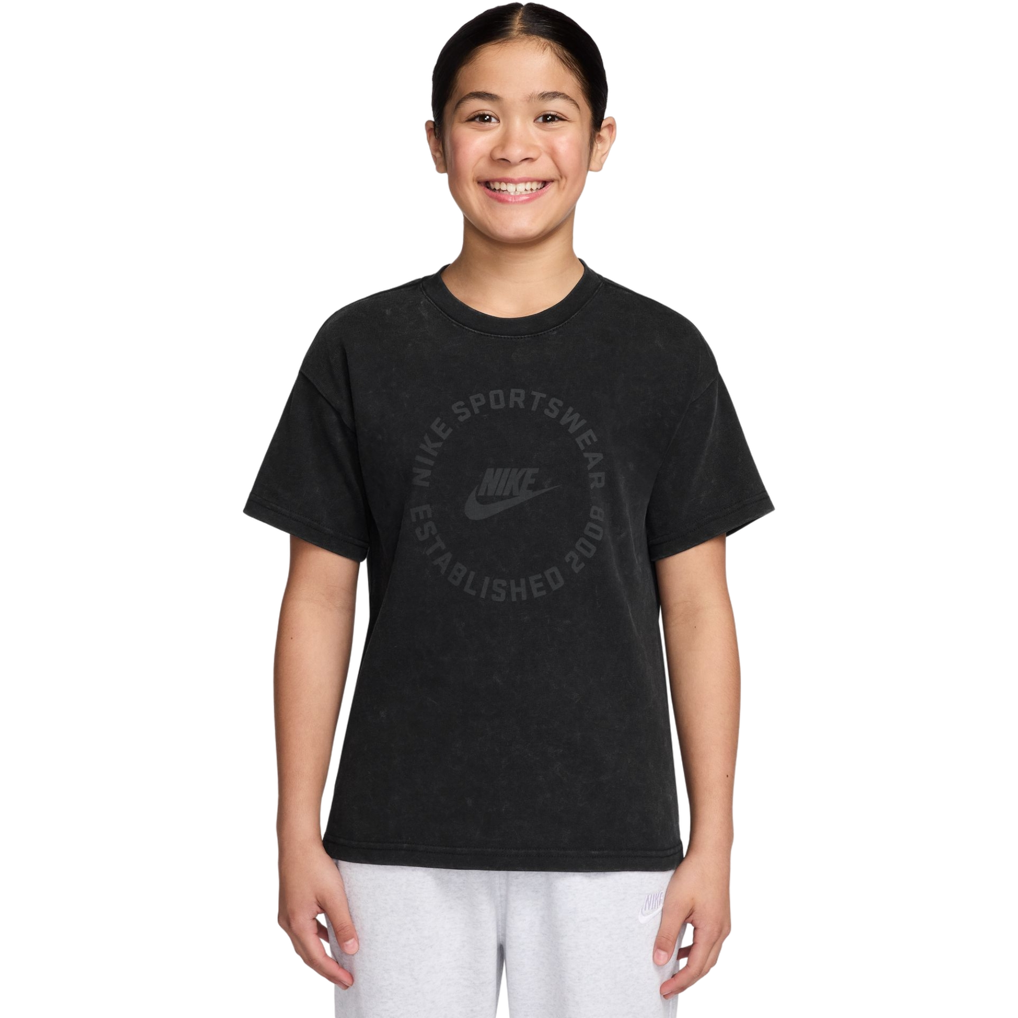 Nike Sportswear Logo Big Kids' Black Wash Tee